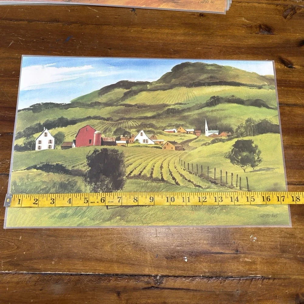 Shapiro AWS Four Seasons Vinyl Placemats Set 8 Farm Country Landscape Cottage